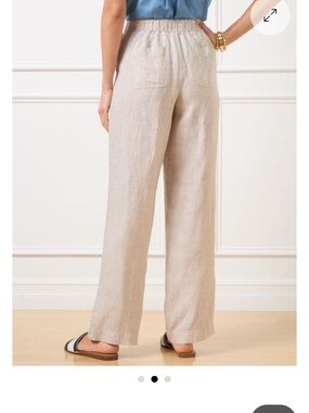 Talbots Flax Tan 100% Linen Pants Button-Front Patch-Pocket Back. Size M